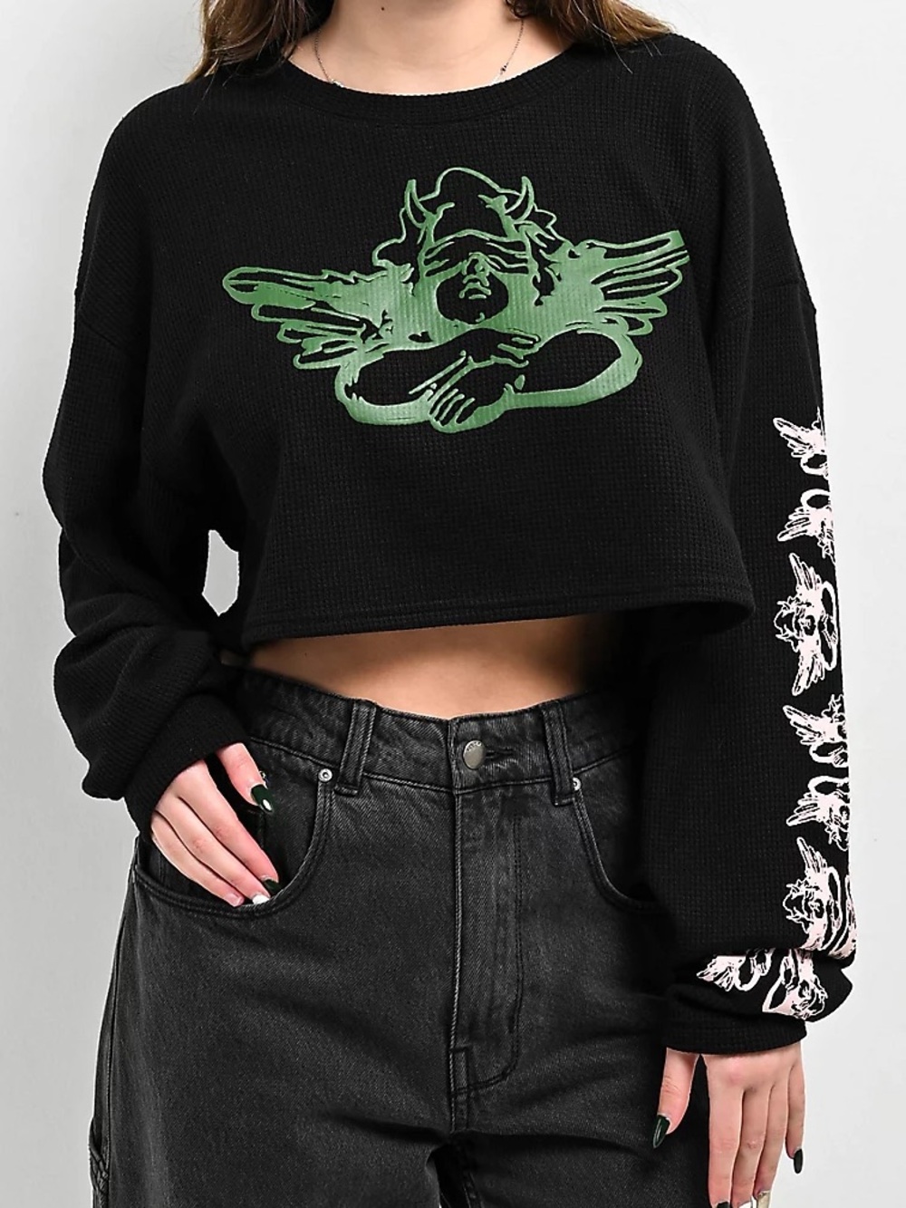 Boys Lie black cropped thermal with graphic